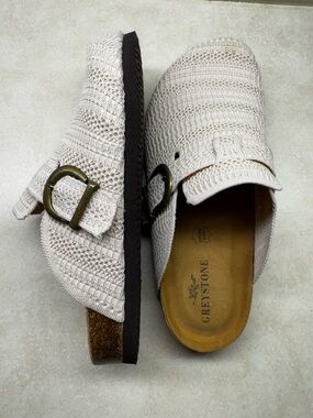 Greystone Knit Buckle Mules in Cream NWOT